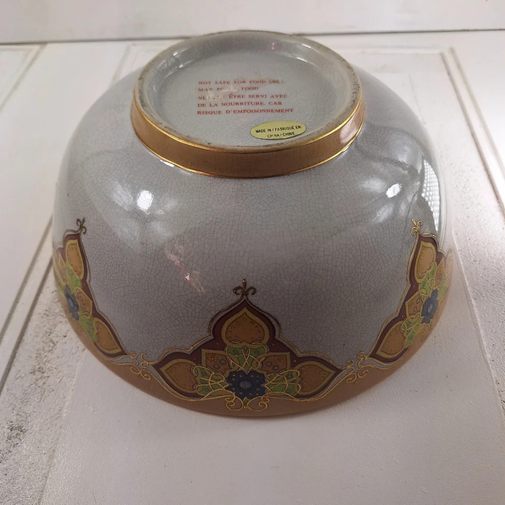 Vintage Large Asian Chinoiserie Style Decorative Crackle Bowl 10" - Picture 8 of 10